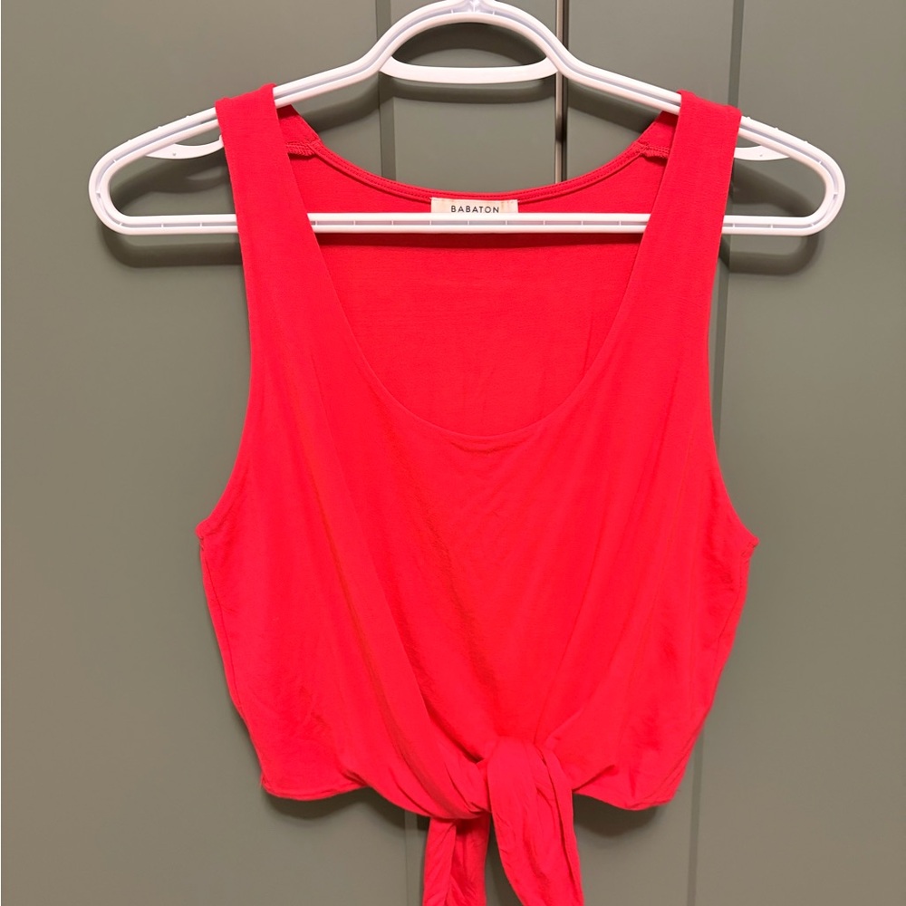 Babaton Hot Pink Tie-Front Cropped Tank Top